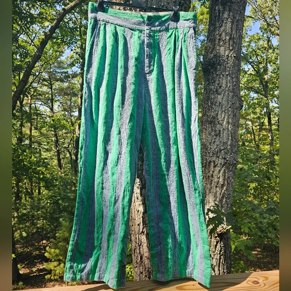 Ace & Jig Green Striped Wide Leg Pants - Picture 1 of 7